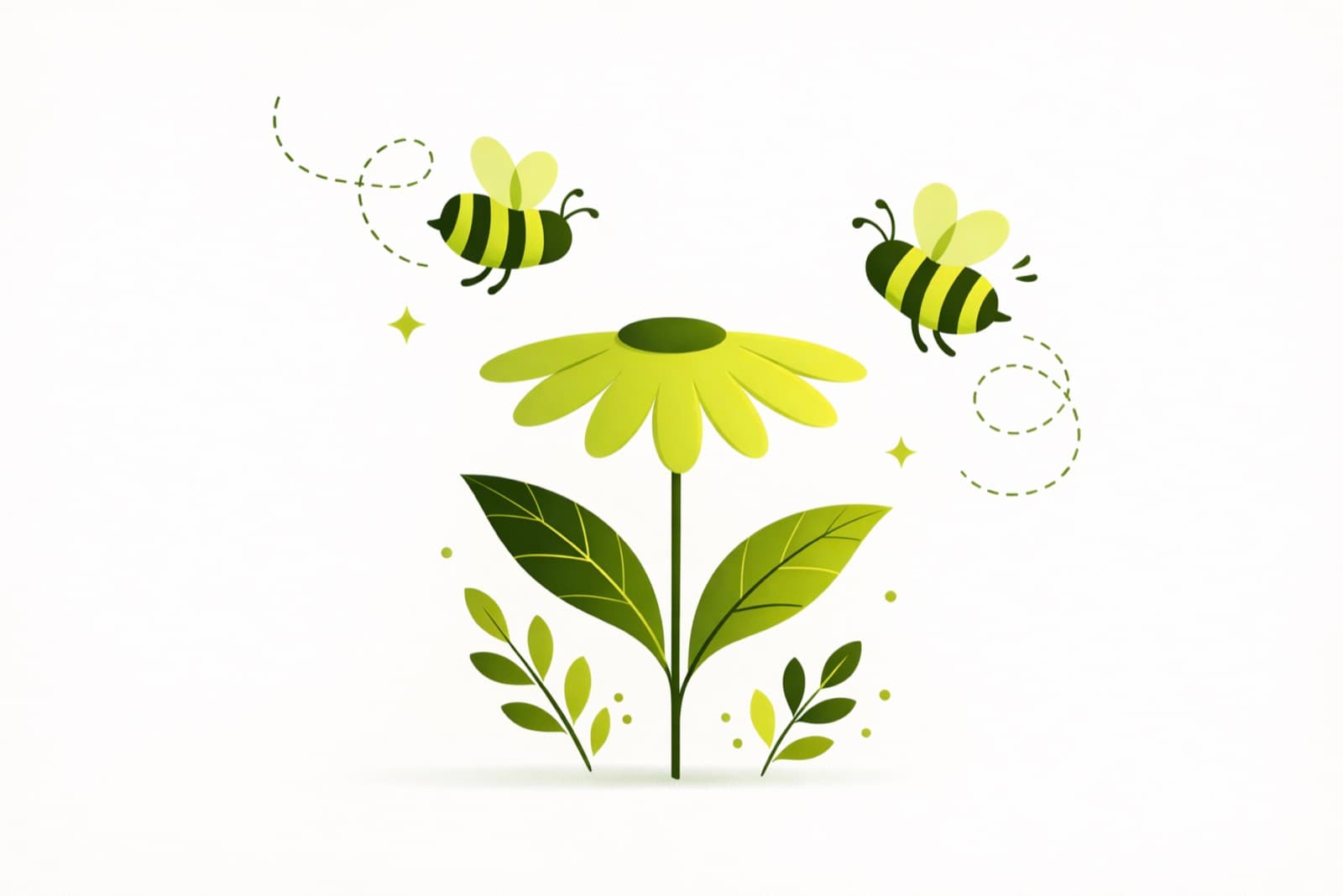 Illustration of two bees flying towards a bright flower, showing real estate lead attraction as focus, trust and preparation.